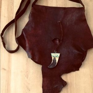 Boho Distressed brown leather crossbody bag